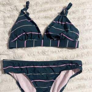 kona sol blue and pink striped bikini set